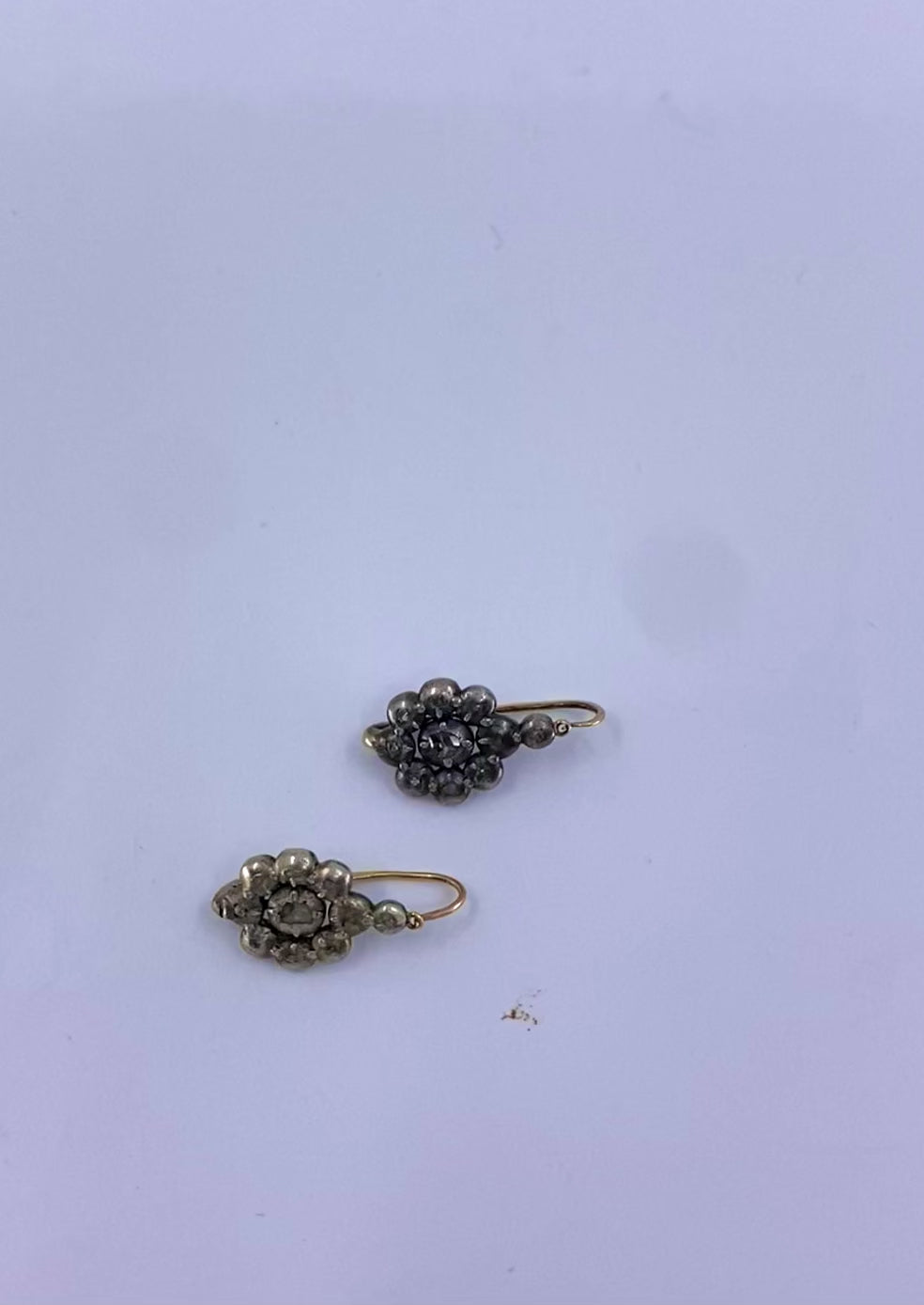 Georgian Silver Earrings 14k Gold Wires Rose Cut Diamonds