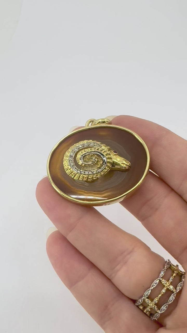 Vintage 18k Gold Diamond Ruby Aries Ram Astrology Pendant