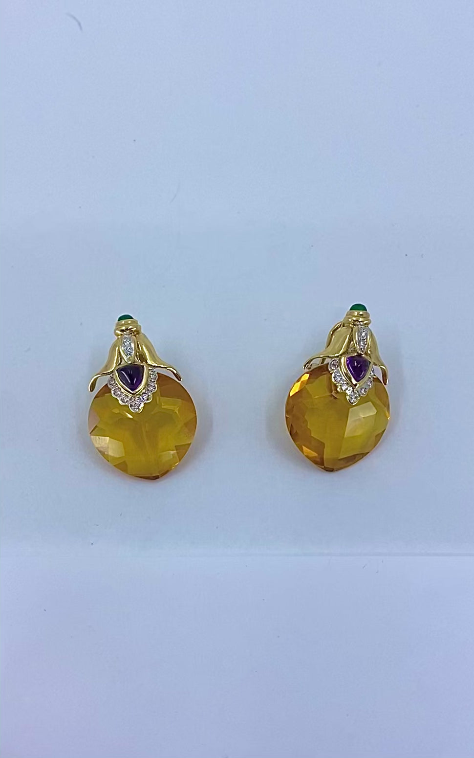 Vintage 18k Gold Citrine Heart Multi-Gemstone Earrings