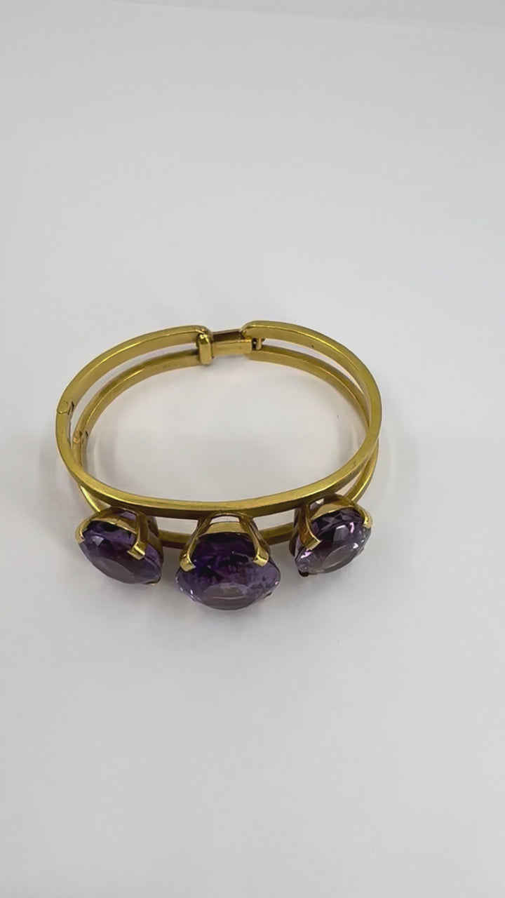 Vintage Hermès 18k Gold Amethyst Clamper Bracelet