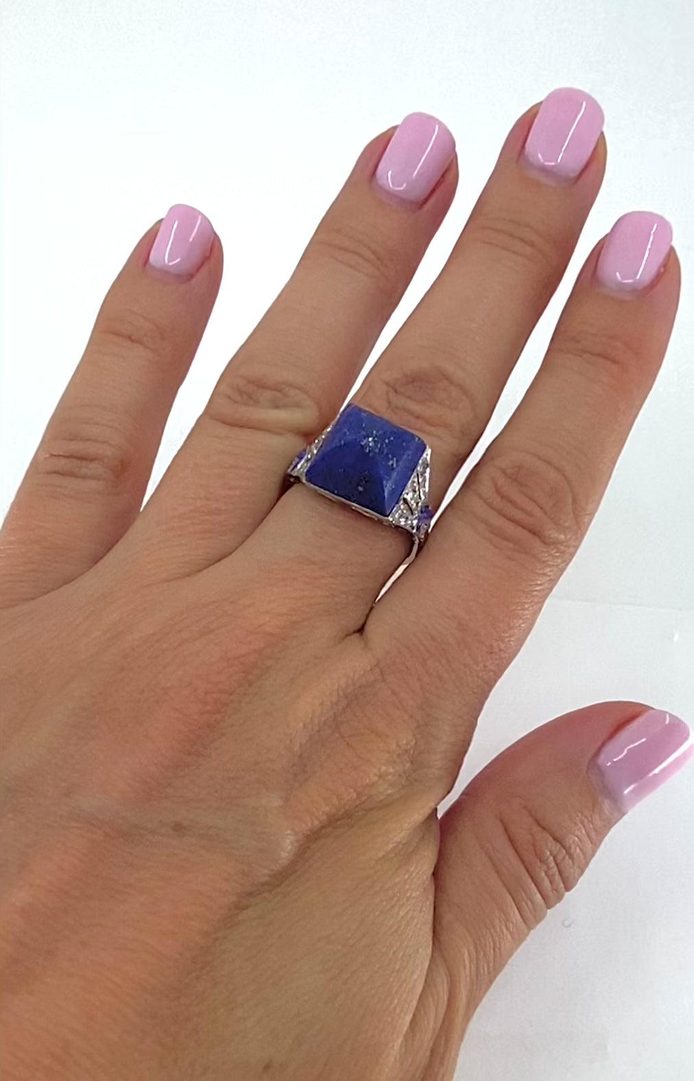 Cartier Art Deco Lapis Lazuli  Diamond Platinum Ring