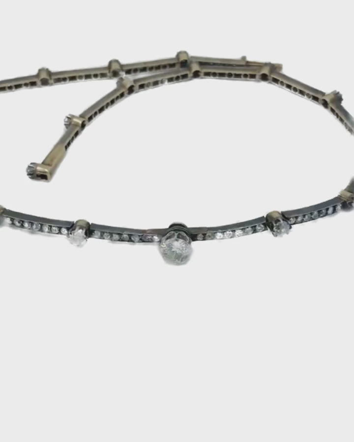 Antique 18k Gold Silver Diamond Choker Necklace French Jewelry