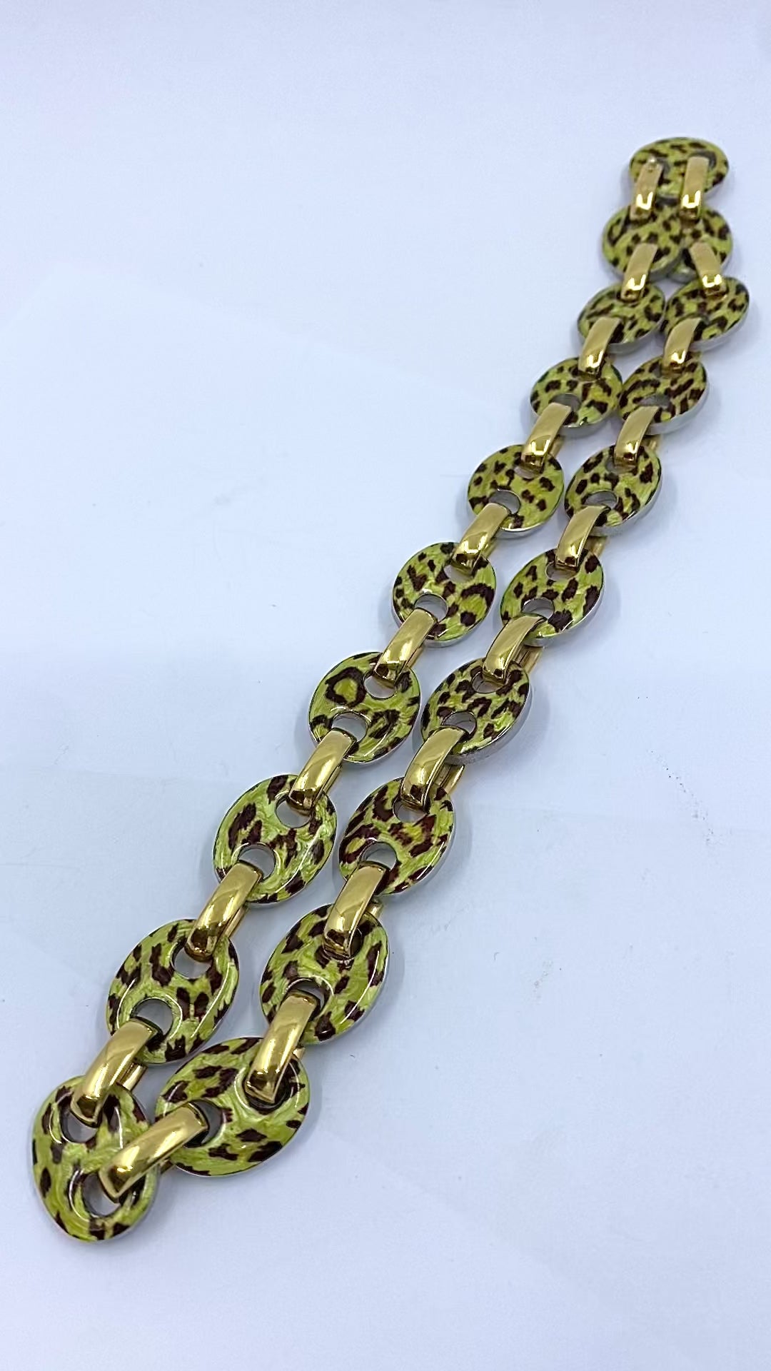 Nicolis Cola for Nardi 18k Gold, Metal Leopard Enamel Nautical Link Necklace