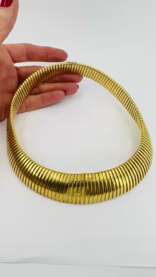 Vintage Tubogas Italian Gold Collar Necklace 18k Estate Jewelry
