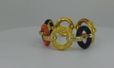 French Vintage Bracelet Atelier Janca 18k Gold Diamond Coral