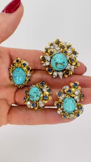 Kern Jewelry Set Gold Turquoise Cabochon Sapphire Diamond