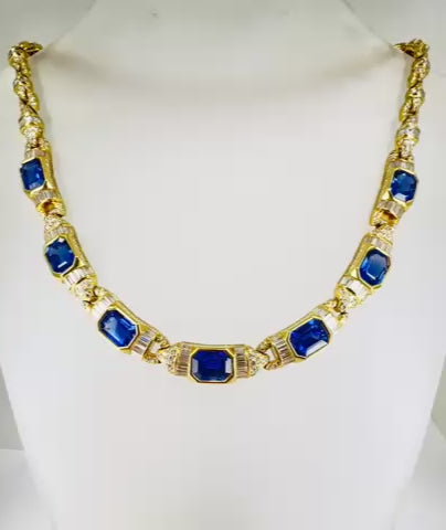 Bvlgari Bulgari 18k Gold Necklace Diamonds Sri Lanka Sapphires No Heat 39.77 Carats GRS Report