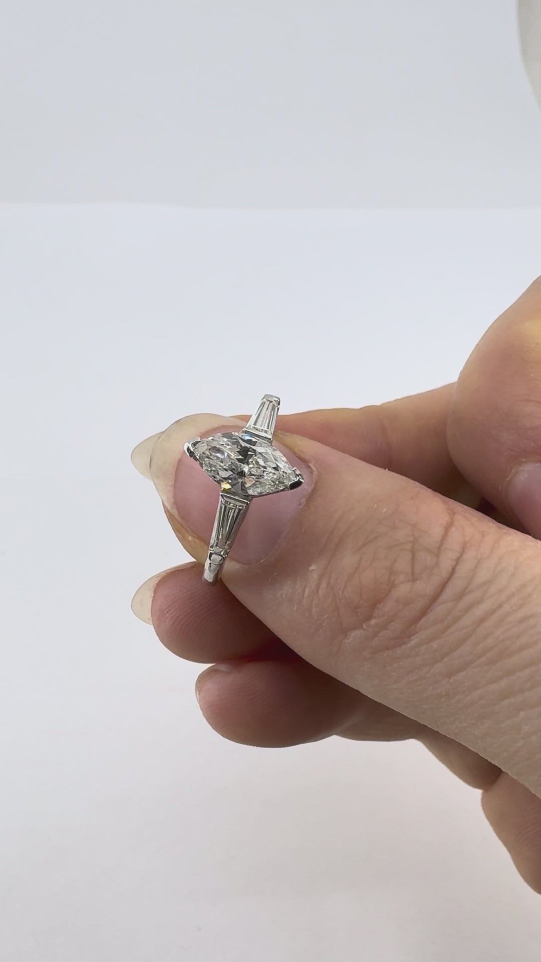 Vintage Platinum 1.07 Carat Marquise Diamond Three Stone Ring