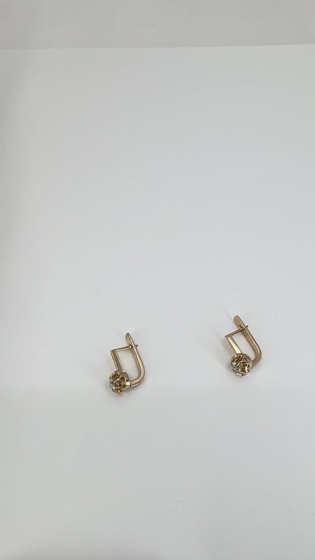 Vintage 14k Soviet Rose Gold Diamond Flower Earrings