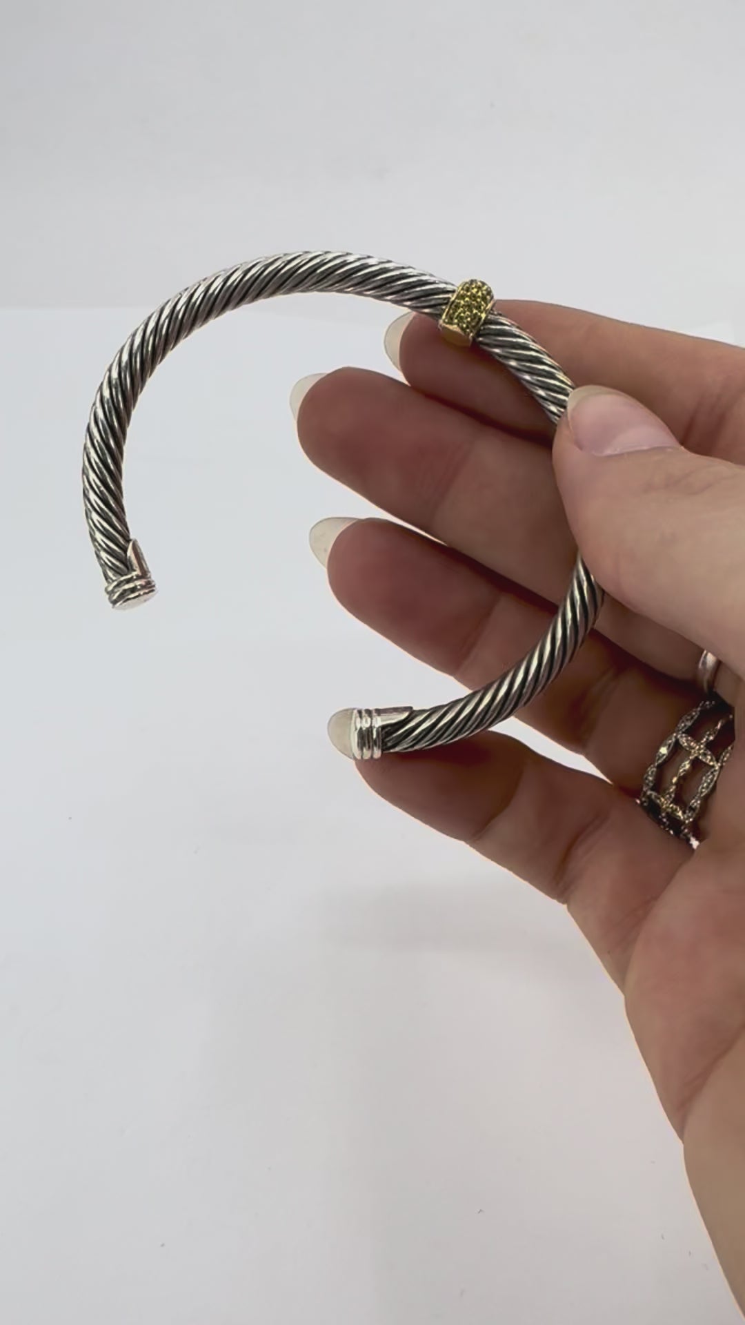 David Yurman 18k Gold Sterling Silver Sapphire Station Cable Cuff Bracelet