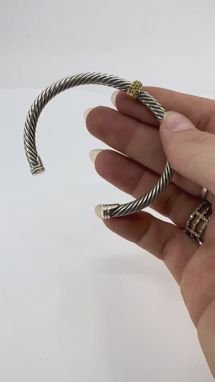 David Yurman 18k Gold Sterling Silver Sapphire Station Cable Cuff Bracelet
