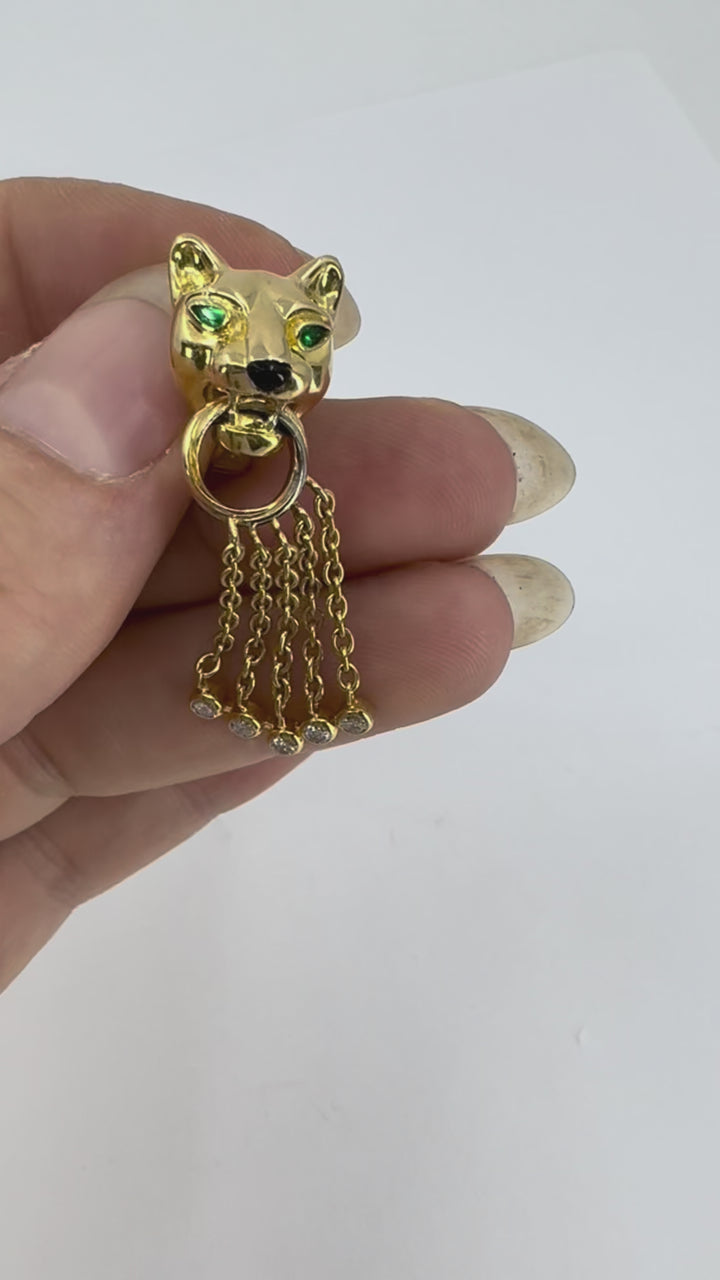 Vintage Panthère de Cartier 18k Gold Diamond Emerald Onyx Earrings