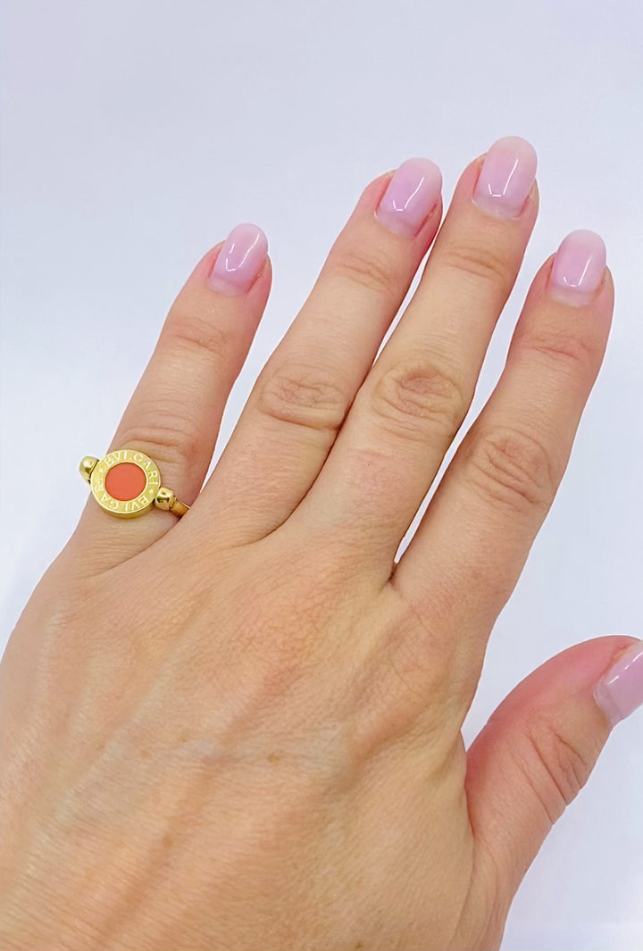 Bvlgari Flip Ring 18k Gold Coral Onyx