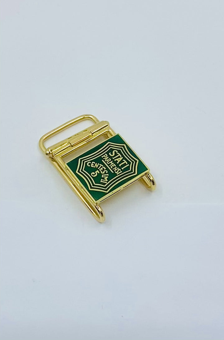 Vintage Belt Buckle Pendant 14k Gold Green Enamel