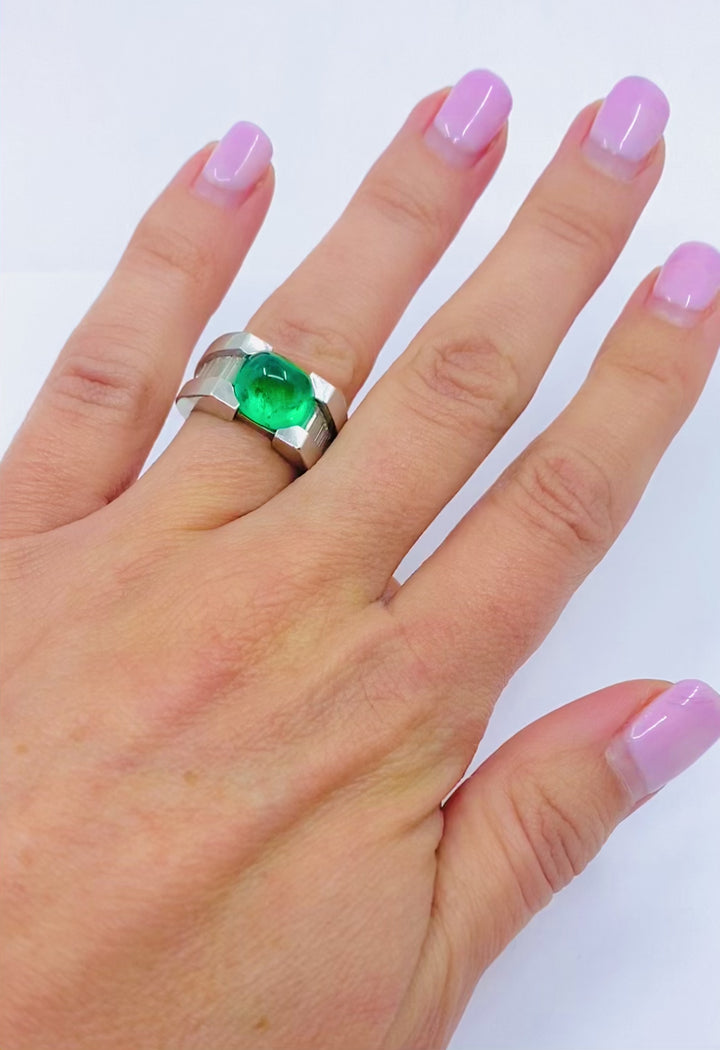 Platinum Ring Emerald Diamond Vintage Jewelry