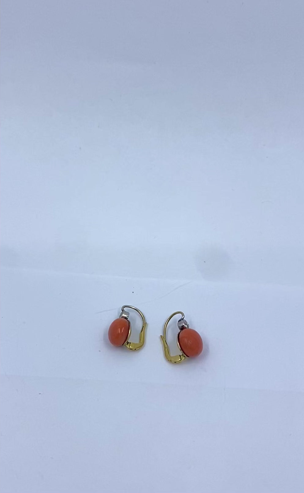Antique 14k Gold Coral Diamond Accent Drop Earrings