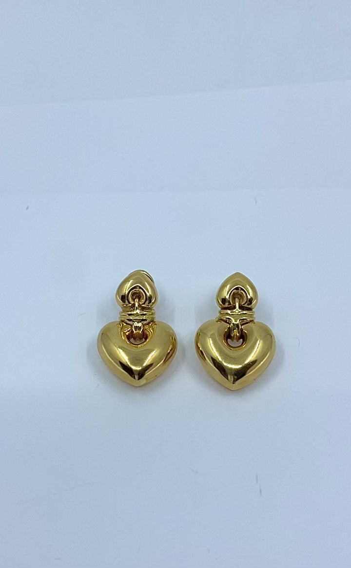 18k Gold Double Heart  Drop Earrings