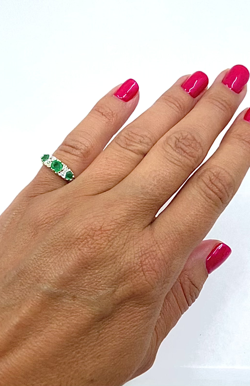 Vintage 9k Gold Emerald Diamond Three-Stone Ring