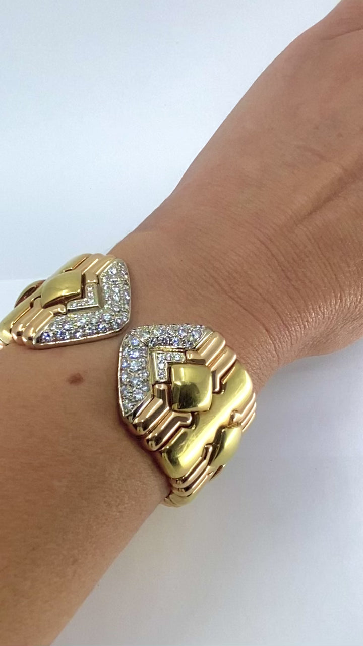 Chopard 18k Gold Multicolor Flexible Diamond Pavé Cuff Bracelet, 1970s