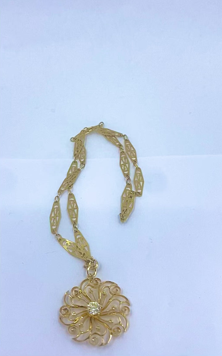 14k Diamond Pendant 18k Openwork Filigree Chain Necklace