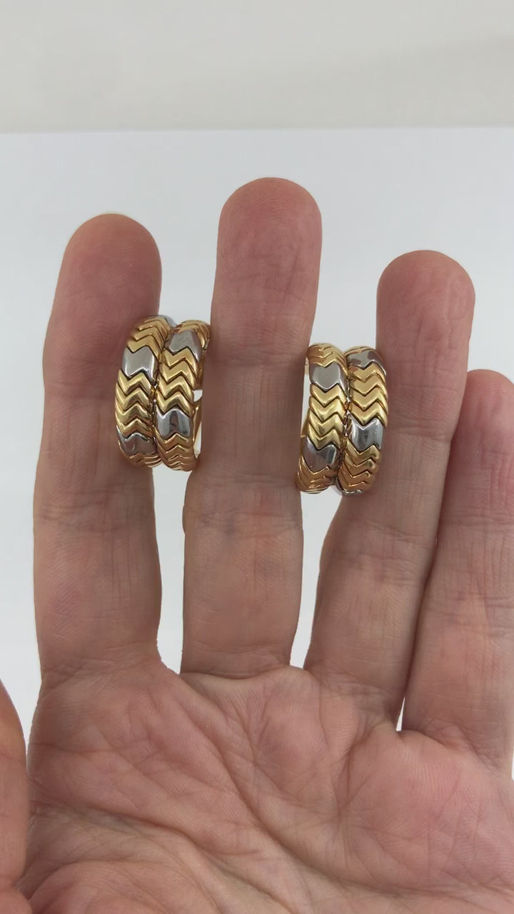 Bvlgari Bulgari Gold Earrings 18k Spiga Collection Two-Tone Chevron Pattern
