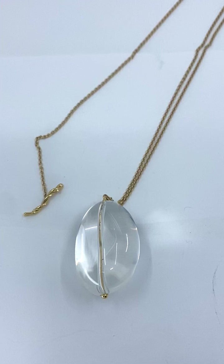 Crystal Rock Pendant 18k Gold Chain Necklace