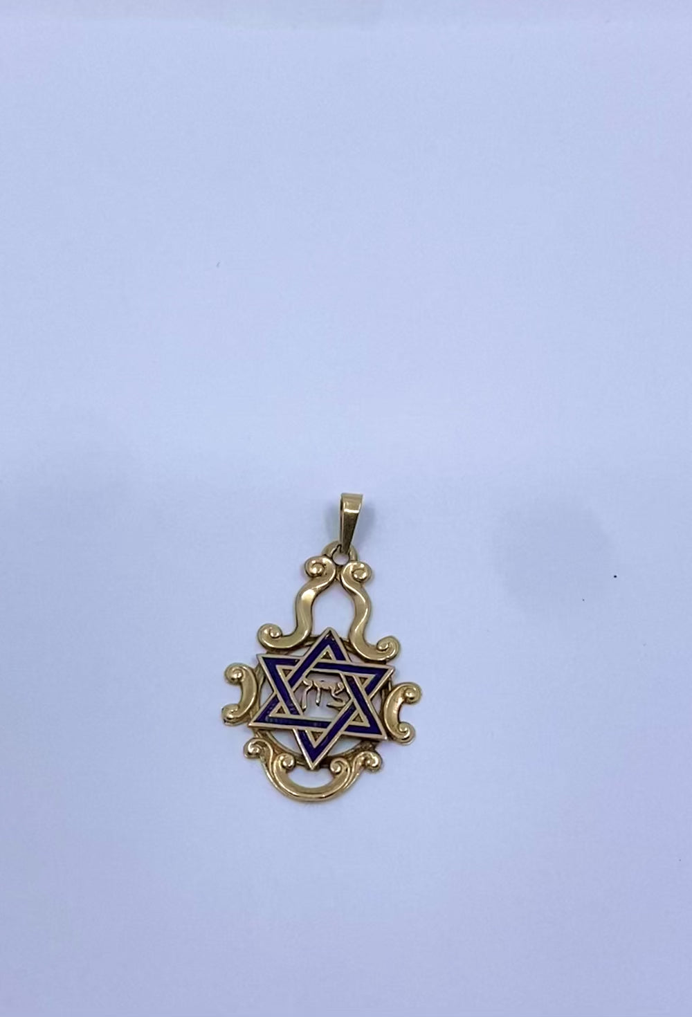 Vintage 14k Gold Blue Enamel Star of David Chai Pendant