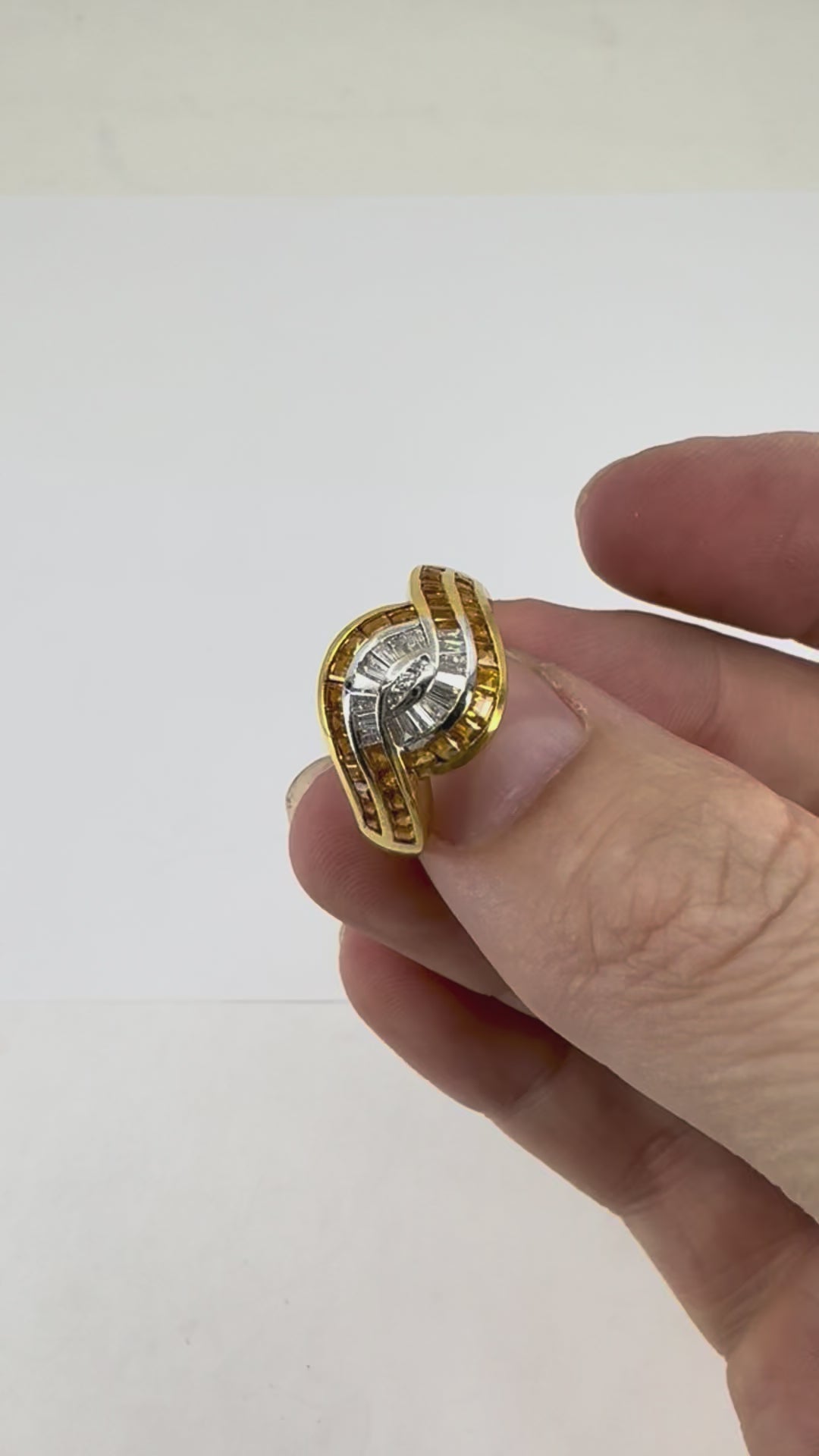 Vintage French 18k Gold Diamond Citrine Ring