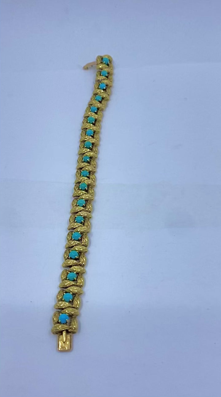 Mauboussin Paris 18k Gold Turquoise Link Bracelet, 1960s