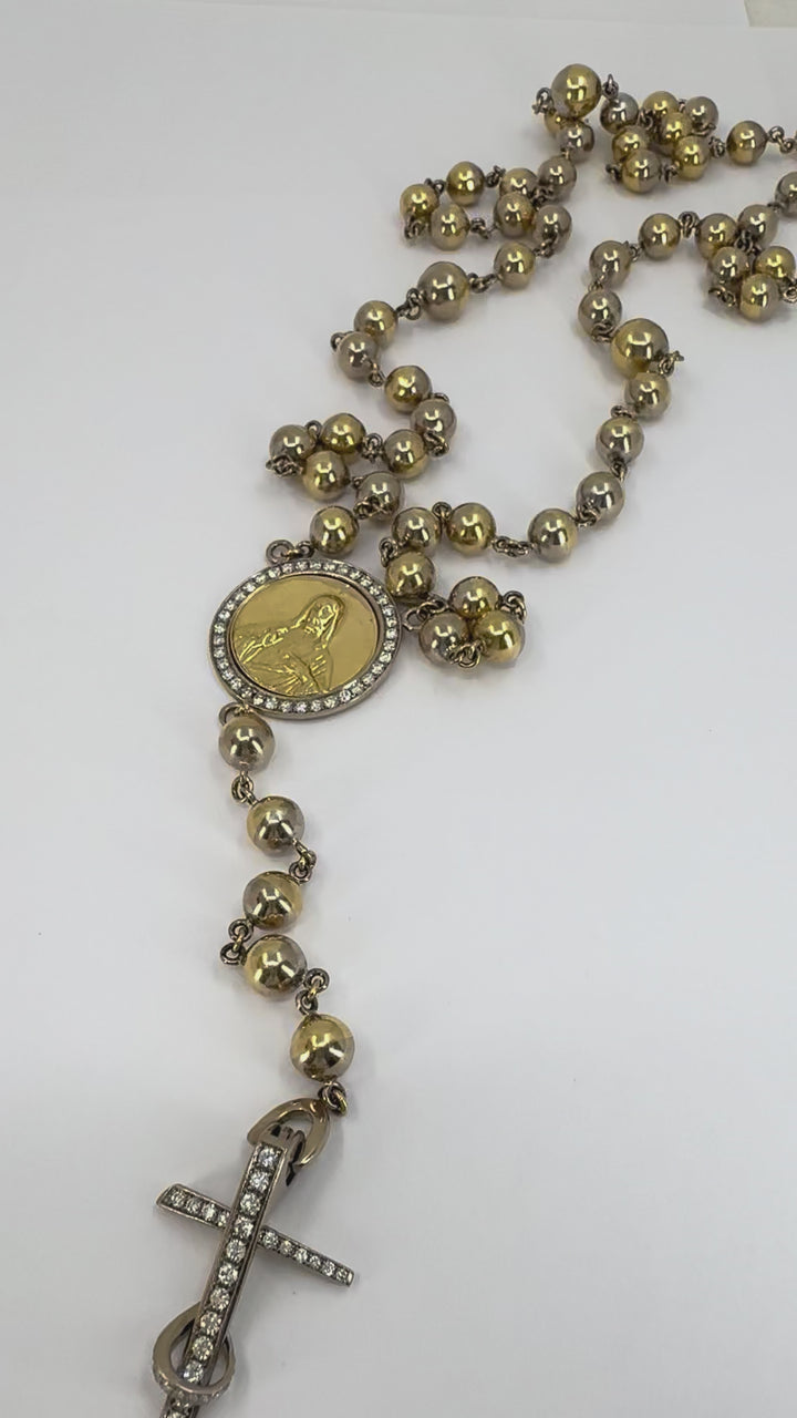 Vintage Rosary 18k Two Tone Gold Diamond Necklace