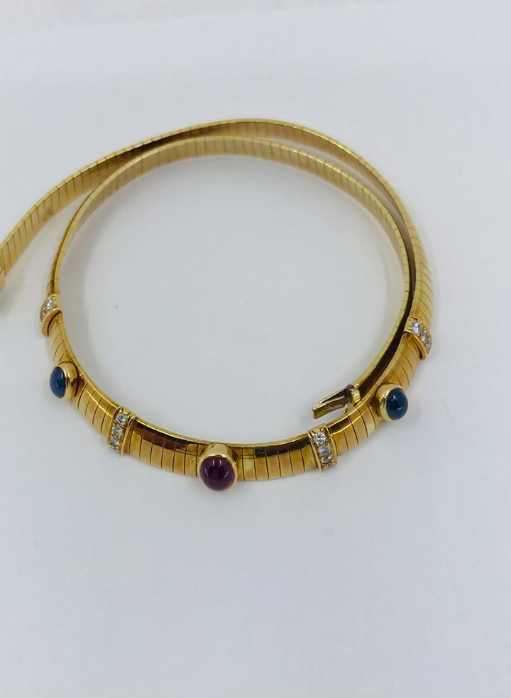 Vintage Van Cleef & Arpels 18k Gold Collar Necklace Sapphires Ruby Diamonds