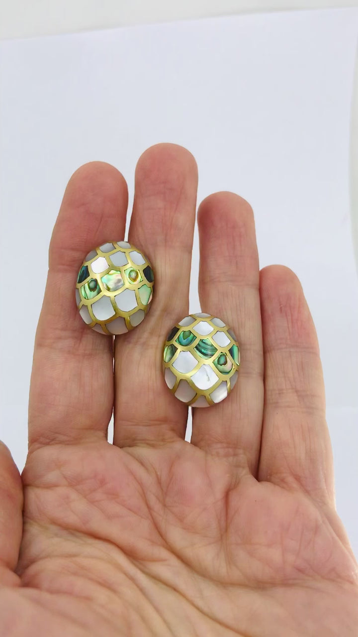 Angela Cummings 18k Gold Abalone Shell Clip On Earrings