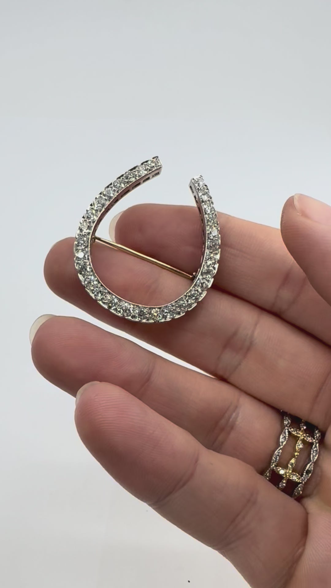 Antique Edwardian Platinum Horseshoe Brooch with Diamonds by Gattle