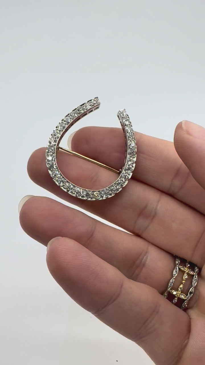 Antique Edwardian Platinum Horseshoe Brooch with Diamonds by Gattle
