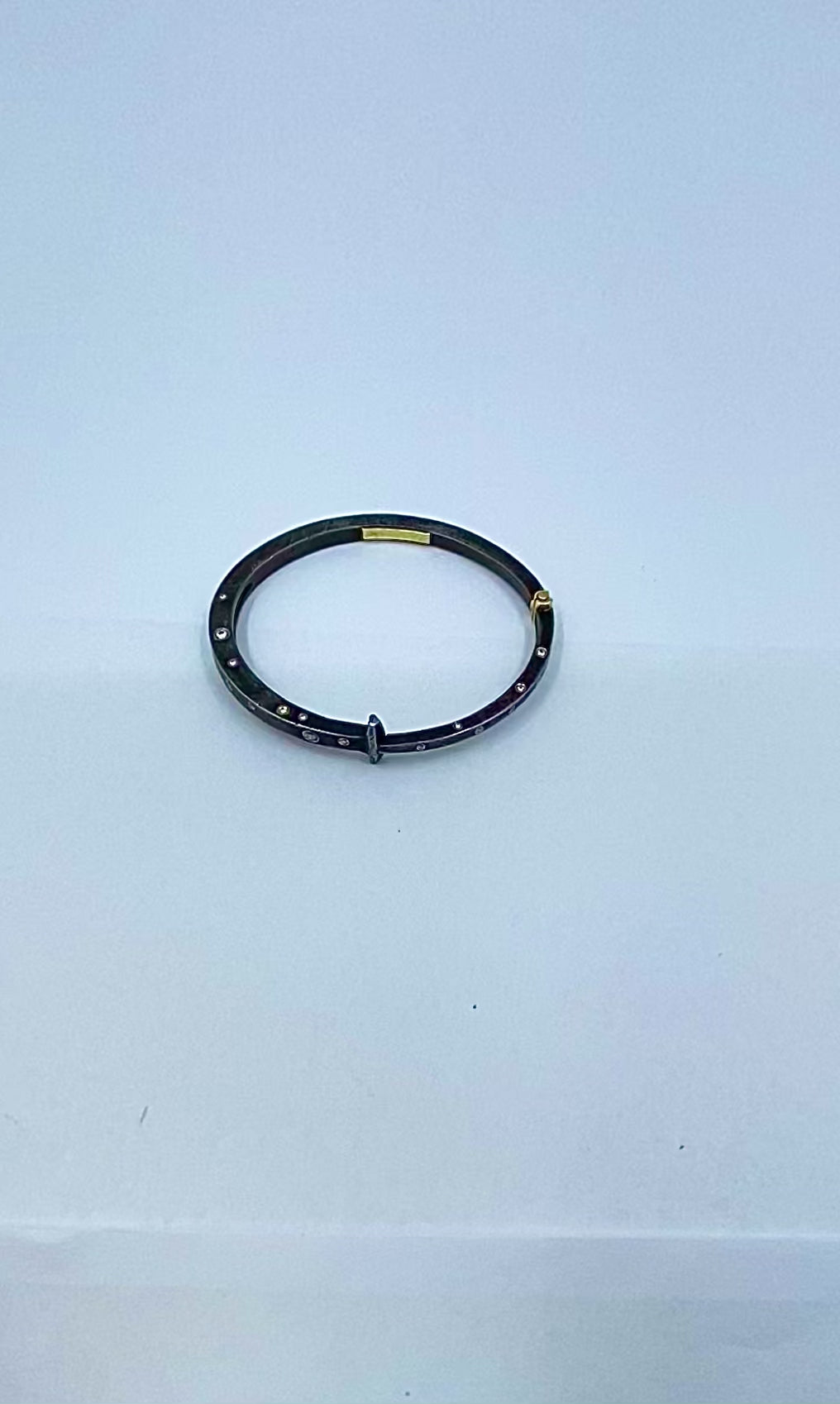 Modern Silver 18k Gold Bangle Bracelet Diamond Accents