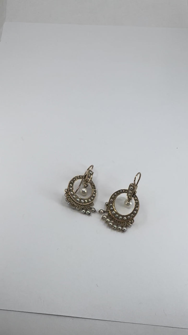 Antique Edwardian 14K Gold Pearl Drop Earrings