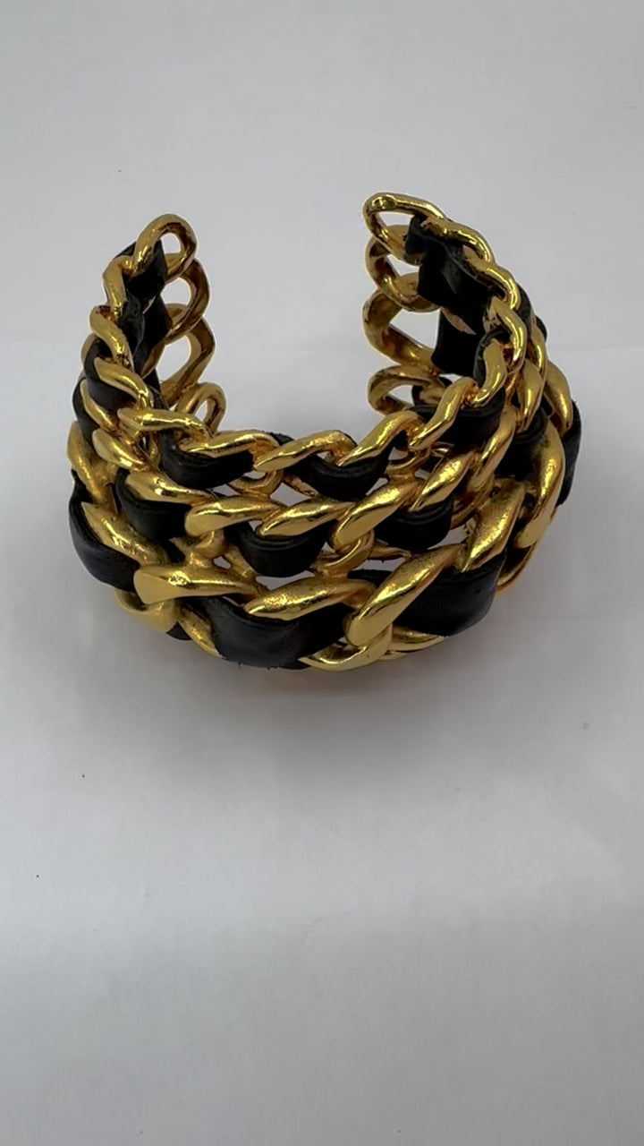 Vintage Chanel 1991 Gold Leather Cuff Bracelet