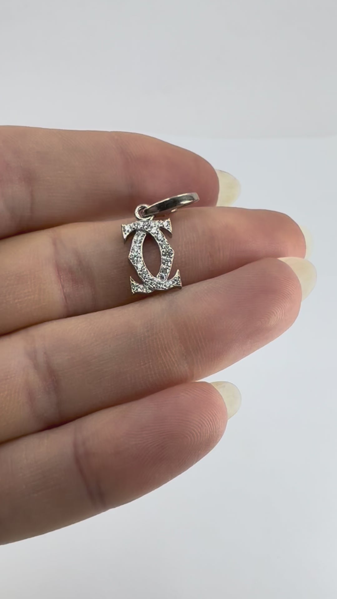 C de Cartier Double C 18k White Gold Diamond Charm Pendant