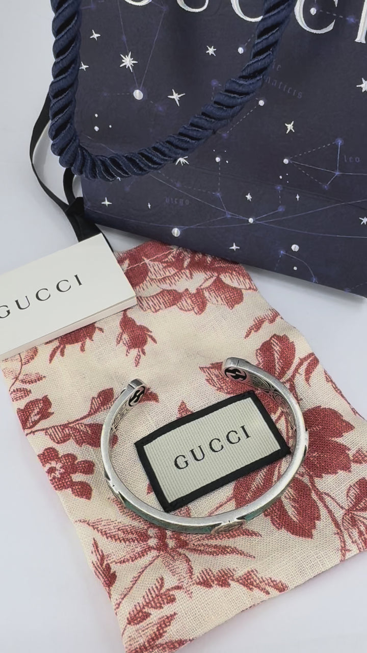 Gucci Sterling Silver Enamel Interlocking G Cuff Bracelet