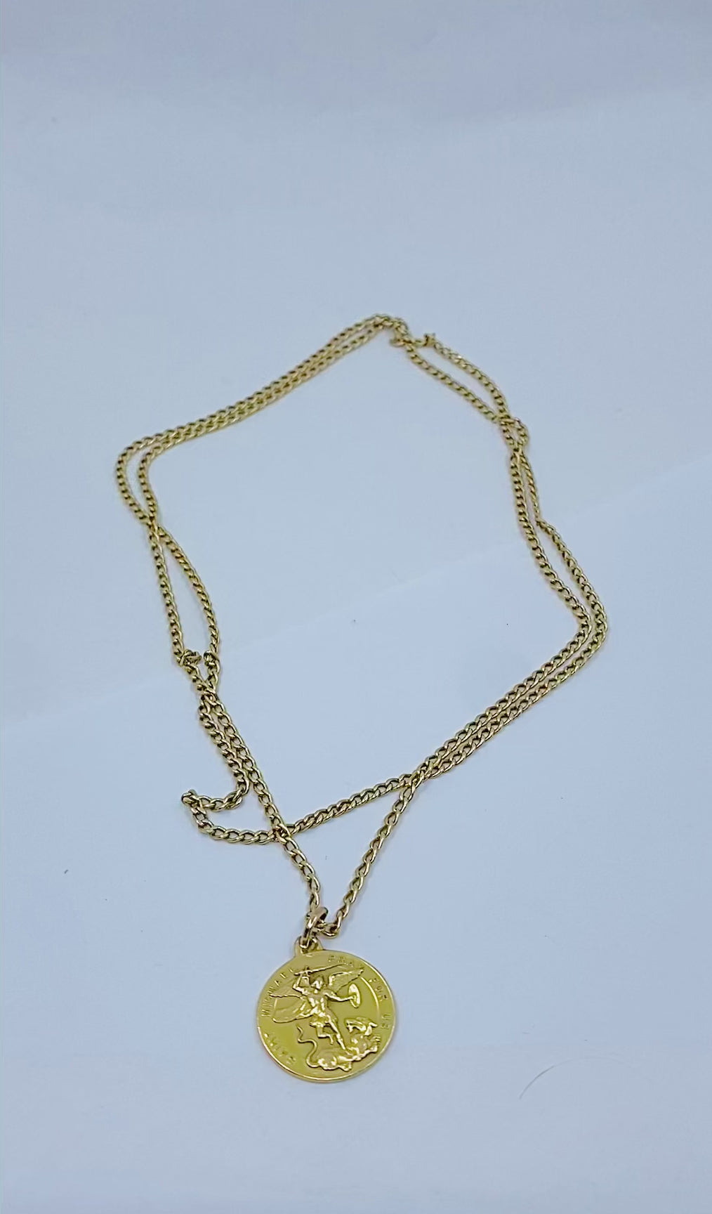 Vintage 14K Gold Saint Michael Pendant Necklace