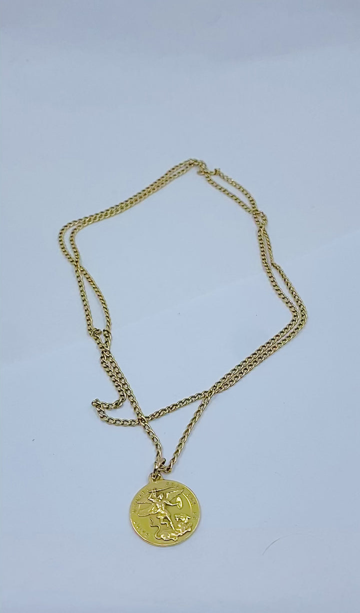 Vintage 14K Gold Saint Michael Pendant Necklace