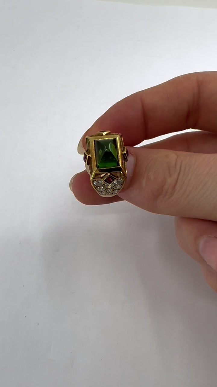 Vintage Mauboussin 18k Gold Sugarloaf Tourmaline Diamond Ring