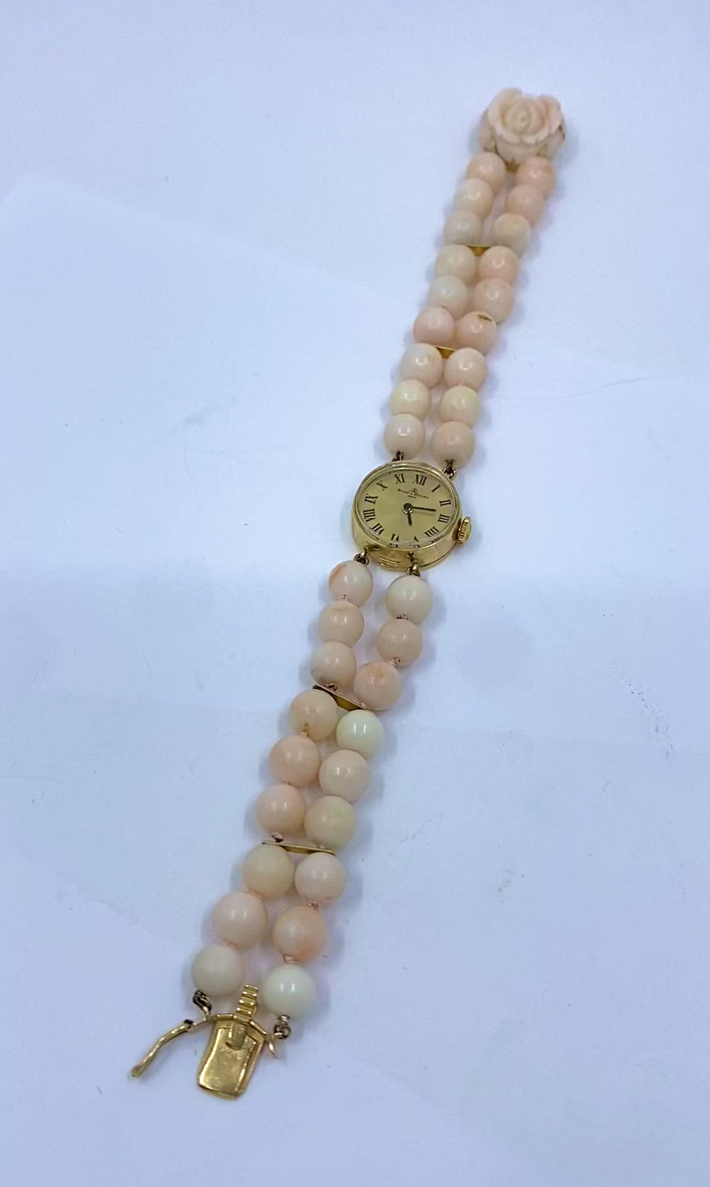 Baume & Mercier 14k Angel Skin Coral Double Strand Bracelet Watch, 1960s