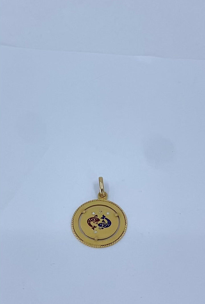 Vintage UnoAErre 18k Gold Enamel Pisces Zodiac Pendant Charm