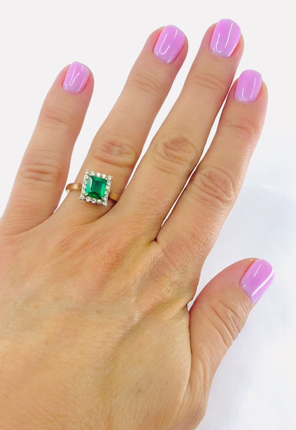 Emerald Ring Vintage 14k Gold Diamond