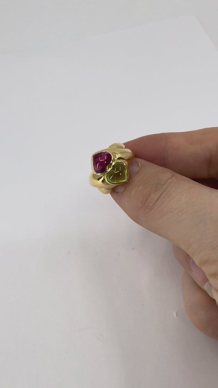 Vintage Bvlgari Cuore 18k Gold Gemstone Heart Ring