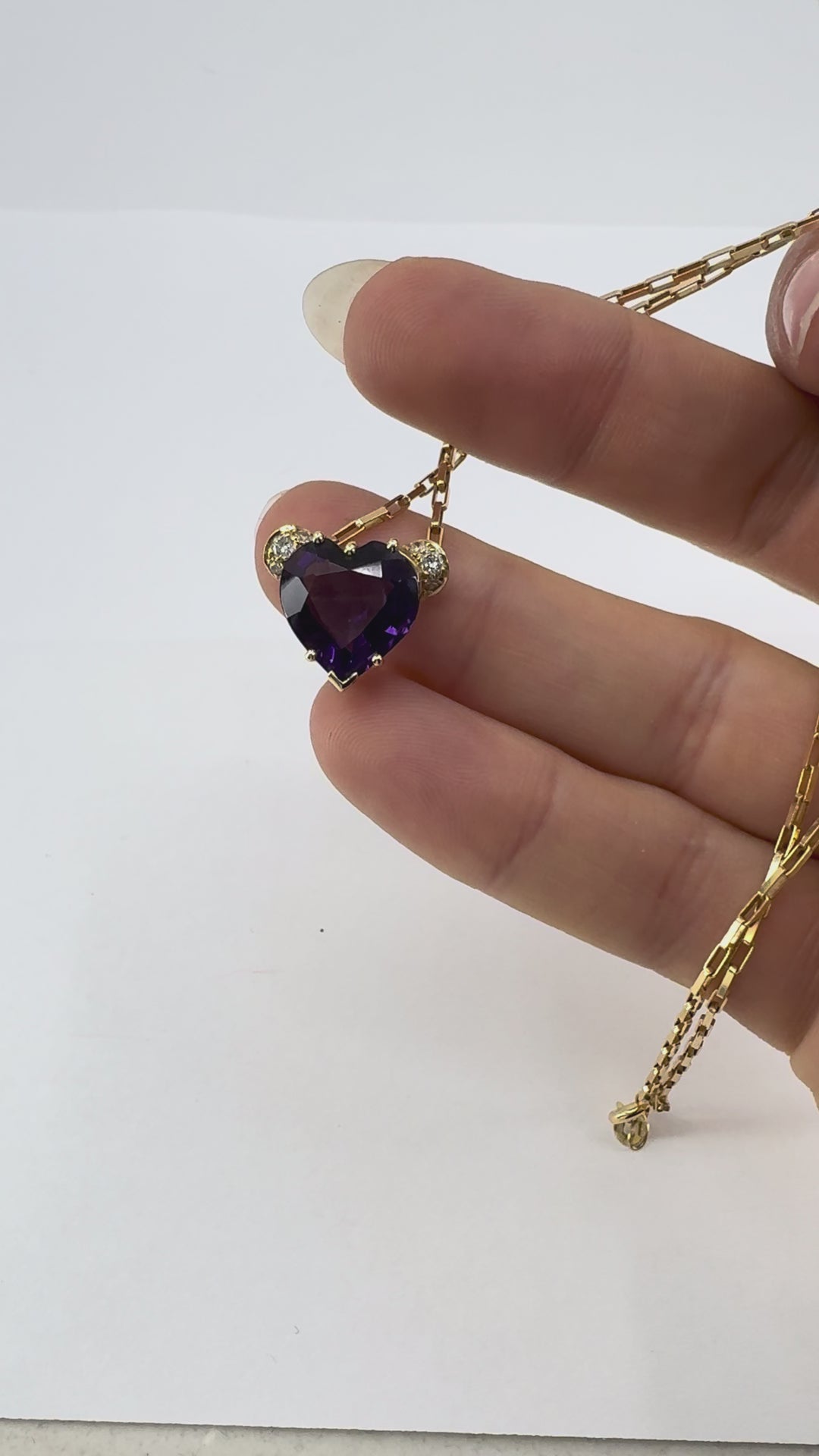 UnoAErre Italian 14k Gold Diamond Amethyst Heart Pendant Necklace