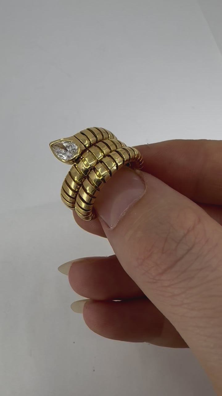 Vintage Bulgari Serpenti Tubogas 18k Gold Diamond Ring