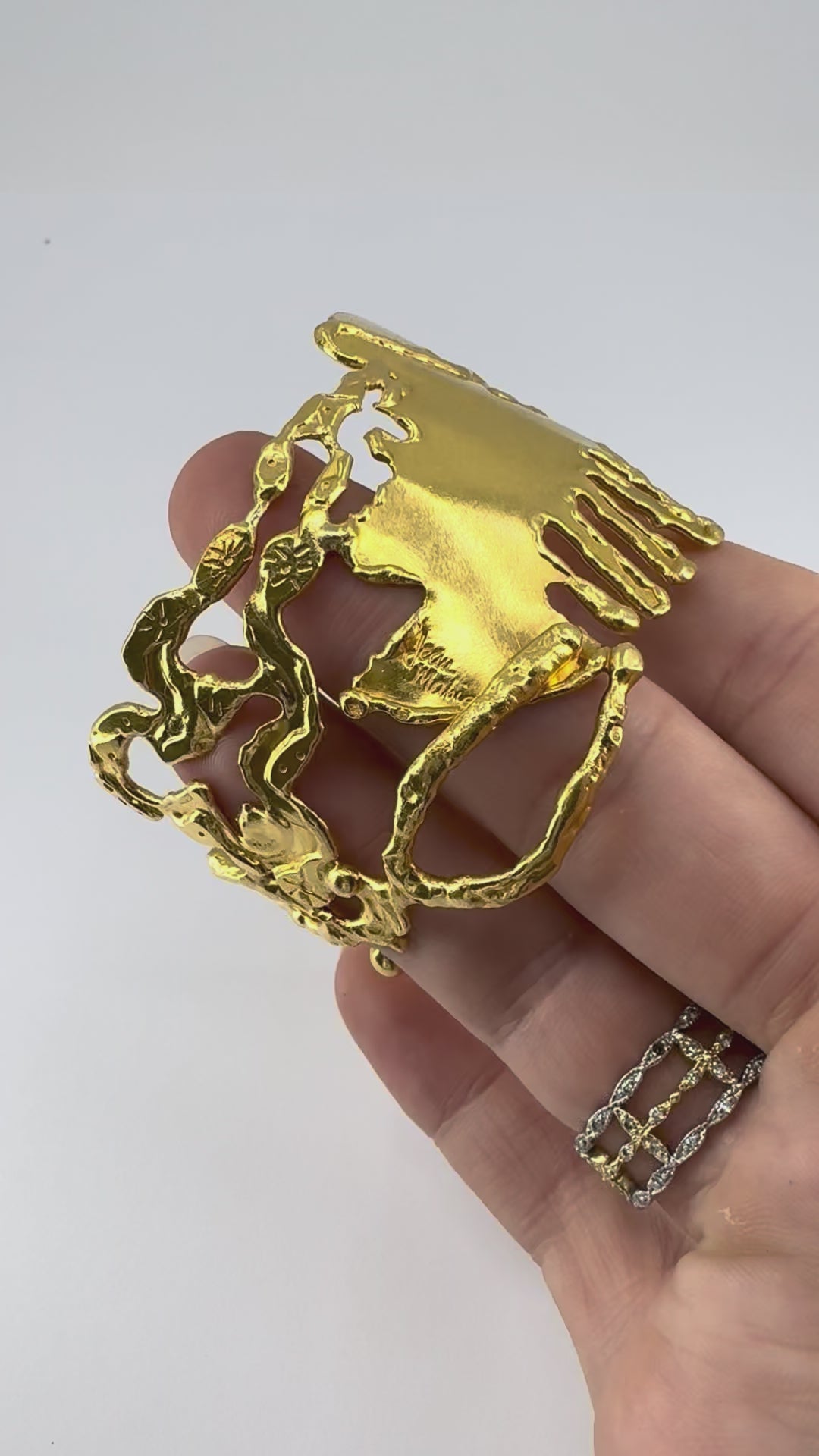 Vintage Jean Mahie 22k Gold Sculptural Cuff Bracelet