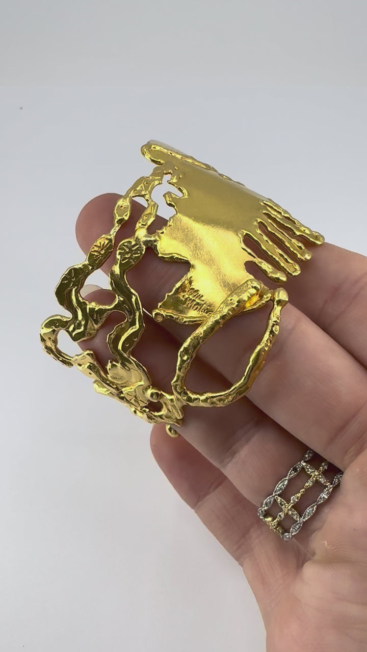 Vintage Jean Mahie 22k Gold Sculptural Cuff Bracelet